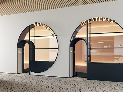 Modern Arched Glass Doorways With Black Frames For Gelateria Store 3d model