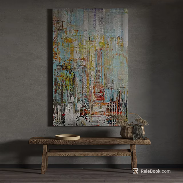 Abstract Painting With Vibrant Yellow Blue Red Textured Artwork For Home Wall Decor 3d model 