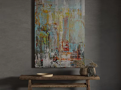 Abstract Painting With Vibrant Yellow Blue Red Textured Artwork For Home Wall Decor 3d model