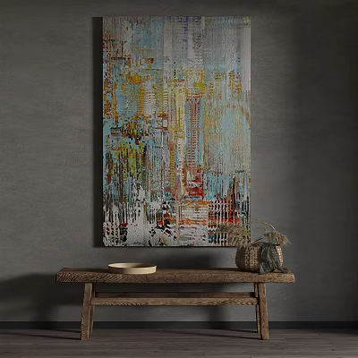 Abstract Painting With Vibrant Yellow Blue Red Textured Artwork For Home Wall Decor 3d model