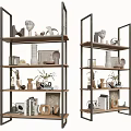 Modern Open Double Bookcase With Metal Frame Wooden Shelves Decorative Vases Books And Plants