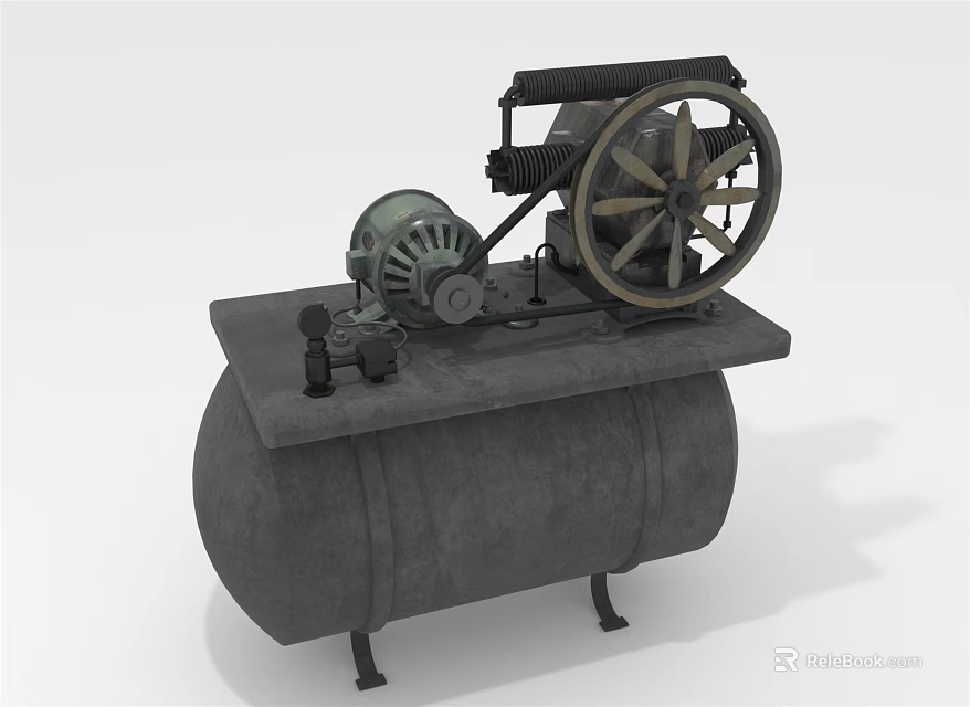 Vintage Industrial Mechanical Device With Air Tank Wheel And Gear Components 3d model 