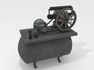 Vintage Industrial Mechanical Device With Air Tank Wheel And Gear Components 3d model