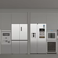 Modern White Kitchen Appliances Featuring Refrigerator Wine Cooler And Microwave Integration 3d model