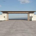 Classical Entrance Gate With Stone Structure And Wide Pavement Overlooking Sea View 3d model