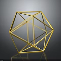 Elegant Golden Geometric Decorative Furniture Sculpture With Polyhedron Metal Wireframe Design