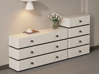 Modern White Chest of Drawers With Decorative Vase Flowers Books and Cup on Top 3d model