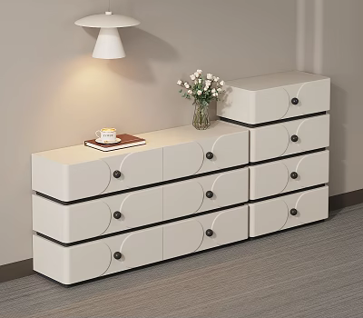 Modern White Chest of Drawers With Decorative Vase Flowers Books and Cup on Top 3d model
