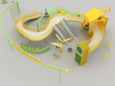 Colorful Children's Playground Structure with Slide Swing and Climbing Elements 3d model