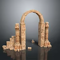 Ancient Stone Arch Scenic Ruins With Weathered Pillars And Scattered Stone Blocks