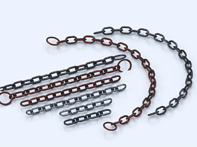 Assorted Metal Chains In Various Colors And Lengths With Link Designs 3d model
