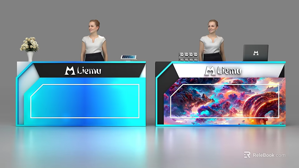 Liemu Modern Reception Desk With Colorful Panel And Digital Display Features 3d model 
