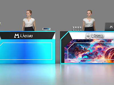 Liemu Modern Reception Desk With Colorful Panel And Digital Display Features 3d model