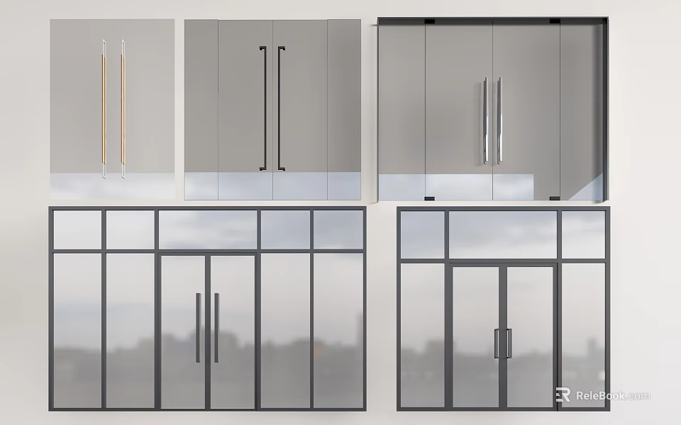 Modern Entrance Door With Glass Panels Metal Frame And Sleek Handles 3d model 