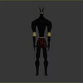 Anubis Like Character With Black Body Golden Arm Cuffs And Red Loincloth