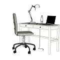 White Desk Setup With Silver Lamp Laptop And Gray Office Chair