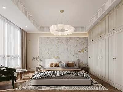 Modern Bedroom Interior Design With Elegant Pendant Light And King Size Bed 3d model