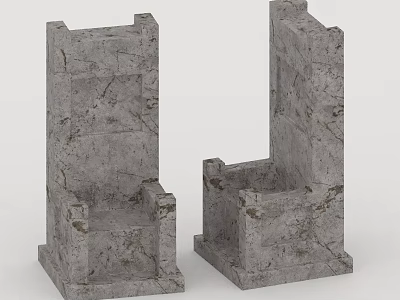 Two Gray Stone Architectural Structures Displaying Rough Textured Surface Design 3d model
