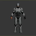 Futuristic Sci Fi Robot Character With Silver Black Armor Glowing Eyes And Orange Hand Details