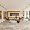 Modern Living Dining Room Interior With Spacious Sofa Area Rug Bookshelf And Large Windows