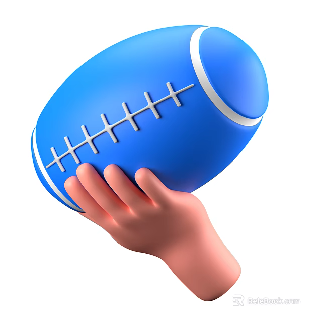 Blue Rugby Ball Sports Equipment With White Stitching Held In Hand 3d model 