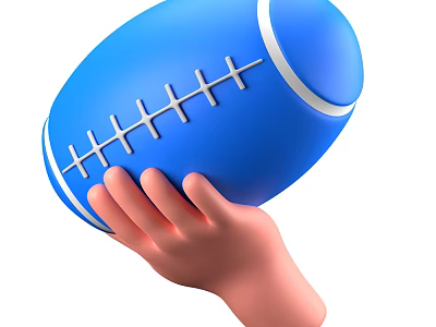 Blue Rugby Ball Sports Equipment With White Stitching Held In Hand 3d model