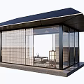 Modern Outdoor Pavilion Structure With Black Roof Glass Walls And Grille Design