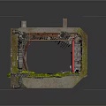 Abandoned Industrial Pipeline Area With Green Moss Red Pipes Concrete Walls And Broken Ground