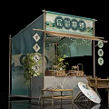 Folk Intangible Heritage Exhibition Stall With Bamboo Structure Traditional Decorations And Fan