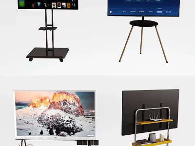 Stylish TV With Different Stands Showing Scenic Mountain View And Smart App Icons 3d model