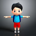 Cartoon Boy with Black Short Hair Blue Shirt Red Shorts Blue Backpack and Arms Outstretched