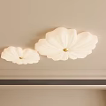 Two Modern White Flower Shaped Chandeliers With Golden Center Ceiling Mounted