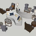 Modern Sofa Coffee Table Combination With Armchairs Decorative Pillows And Table Lamps