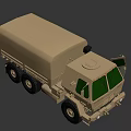 Khaki Colored Six Wheeled Military Utility Vehicle With Sturdy Design And Open Door Cargo Bed