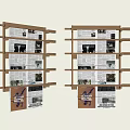 Wooden Bookshelves With Multiple Shelves Holding Newspapers Magazines And Hanging Items