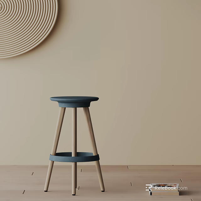 Modern Blue Round Seat Bar Stool with Light Wooden Legs and Simple Design 3d model 