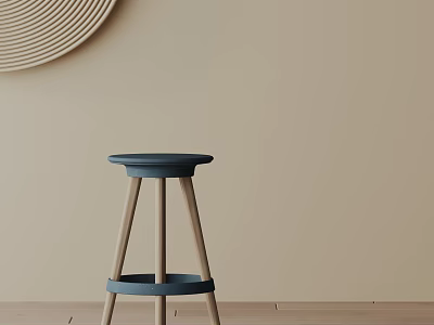 Modern Blue Round Seat Bar Stool with Light Wooden Legs and Simple Design 3d model