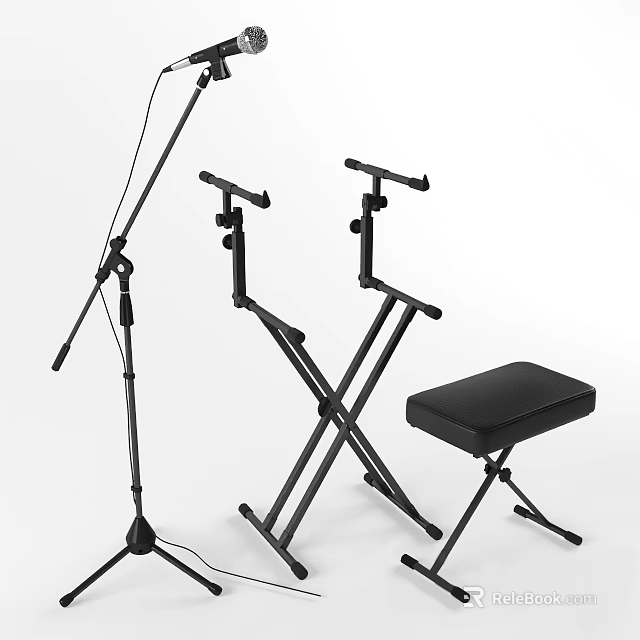 Headphone Audio Setup Including Microphone Stand Music Stand And Stool 3d model