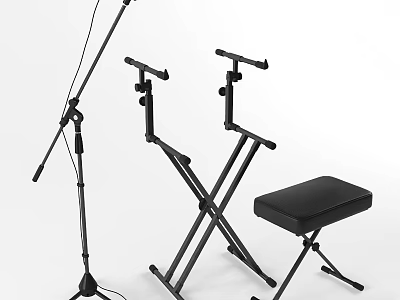 Headphone Audio Setup Including Microphone Stand Music Stand And Stool 3d model