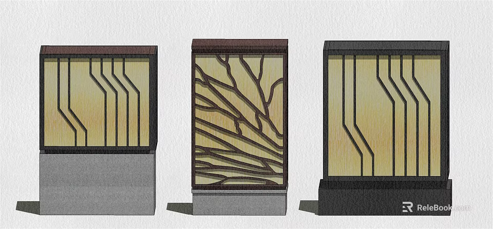 Elegant Outdoor Standing Lights with Unique Cutout Patterns and Dark Frames for Gardens 3d model