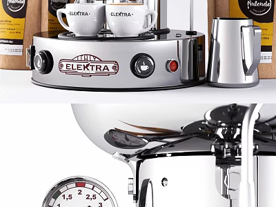 Elektra Espresso Coffee Machine Kitchen Appliance With Milk Frother And Coffee Beans 3d model