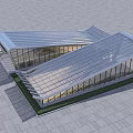 Modern Metro Station Building With Glass Curtain Wall Sloped Roof And Plaza Area
