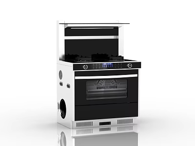 Modern Black White Kitchen Appliance Featuring Integrated Gas Stove Oven And Range Hood 3d model