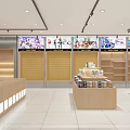 Modern Specialty Store Interior With Wooden Display Counters Product Shelves And Bright Lighting