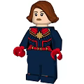Detailed Lego Minifigure Blue Costume Golden Star Emblem Red Arms Blonde Hair Front Back View