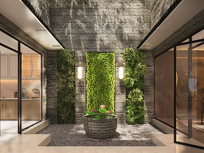 Modern Basement Interior With Vertical Greenery Living Wall And Planter 3d model