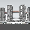 Modern High Rise Building Architectural Design With Glass Curtain Walls Lower Base And Pedestrians
