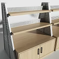Modern Display Shelves With Wooden Cabinet Metal Frame And Multi Layer Design