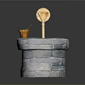 Traditional Stone Well Structure With Wooden Pulley Bucket And Handle