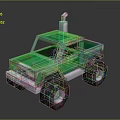 Pixel Art Style Green Off Road Truck With Large Tires And White Roof Antenna